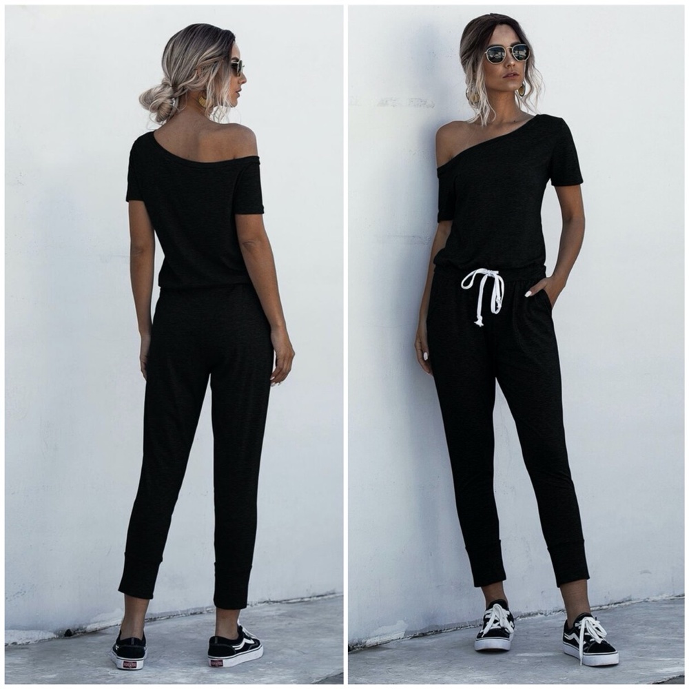 off shoulder boho waist tie pocket jumpsuit - Picture 7 of 8